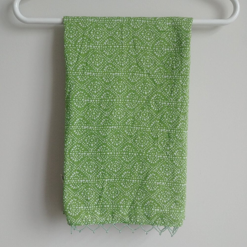 4/$20 Old Navy large green and white scarf made in India beaded trim